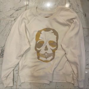 Zadig & Voltaire white gold silver embroidered skull sweatshirt